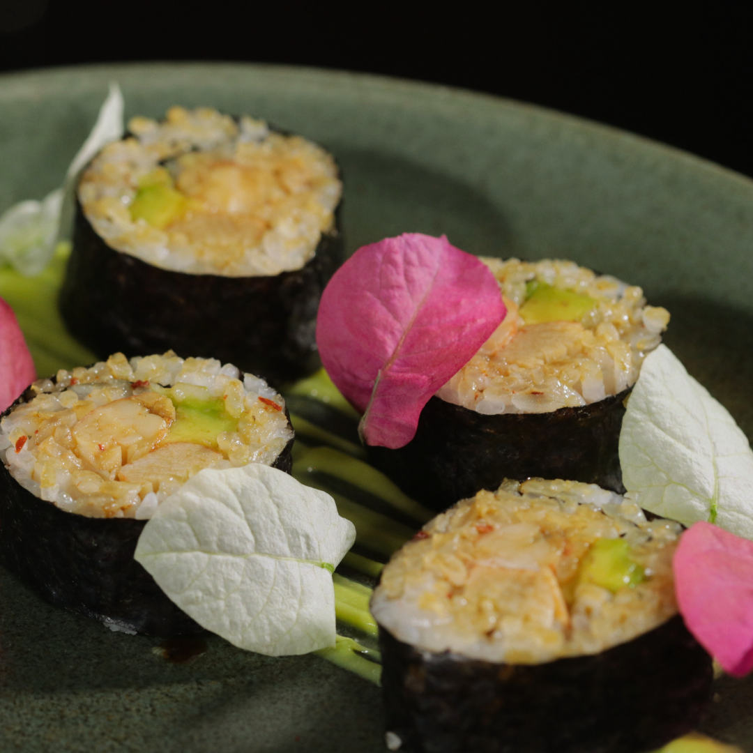 Kani and Shrimp Rolls on Avocado Puree Recipe