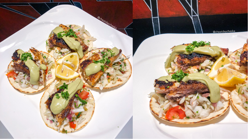 Pompano Fish Tacos with Avocado Crema | Recipe by @cheatdaycheska